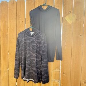 Real Essentials Mens Performance Hoodie Set of 2 Black & Camo Casual Top Size L